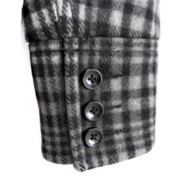 WooL Old Navy Peacoat Plaid Double Breasted PoCKeTS WooL Blend Grey Lined Retro - Picture 7 of 9